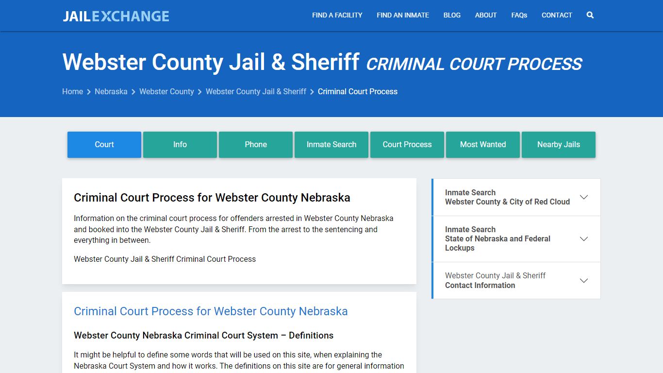 Webster County Jail & Sheriff Criminal Court Process
